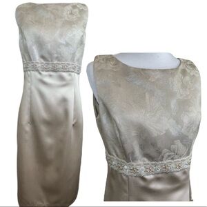 Eliza J Metallic Gold Jeweled Waist Midi Sheath Dress 6